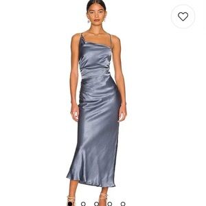 Shona Joy La Lune Asymmetrical Bias Cowl Midi Dress - Blue Smoke